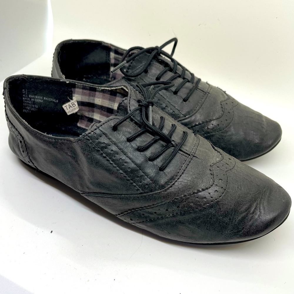 Black Soft Imitation Leather Saddle Shoes